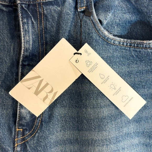 ZARA Sz 14 Jeans High Rise Bootcut Mid-Wash 100% Cotton Slight Distressing NEW - Picture 5 of 13
